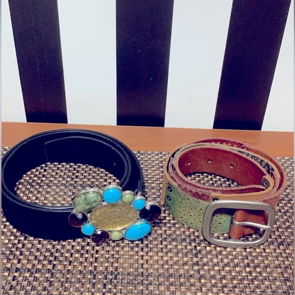 Set of 2 Fossil Genuine Leather/Brass Belts Size XS Extra Small 0/2 Woman’s EUC - Picture 1 of 11